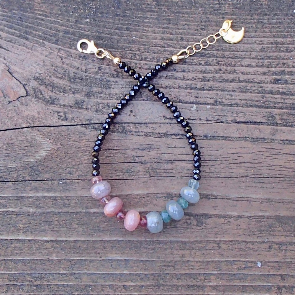 Sparkling Natural Black Spinel , Emerald and Sapphire Bracelet 14K Gold Filled - Picture 9 of 10